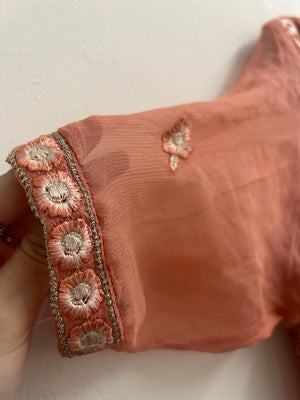 Upcycled Sari Dusky Pink Embroidered Cropped Top L