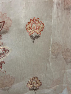 Upcycled Sari Peach Floral Wide Leg Trousers M