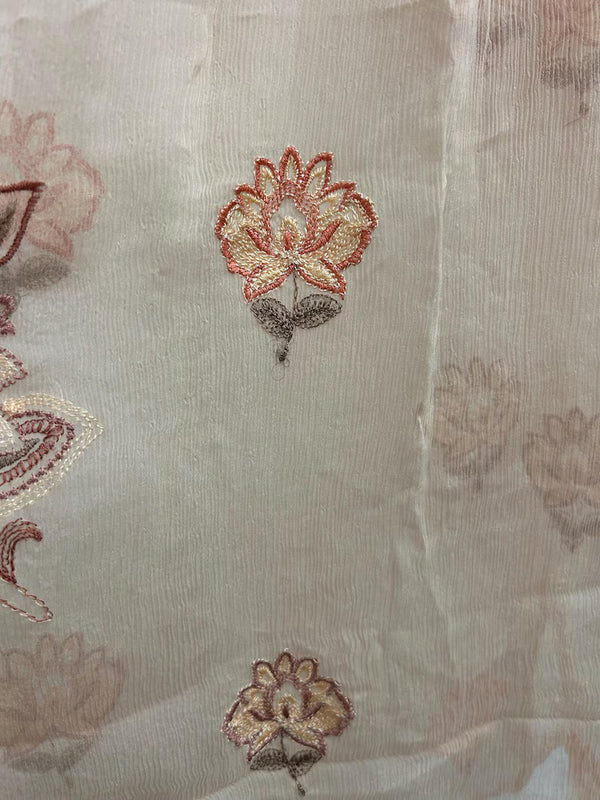 Upcycled Sari Peach Floral Wide Leg Trousers M