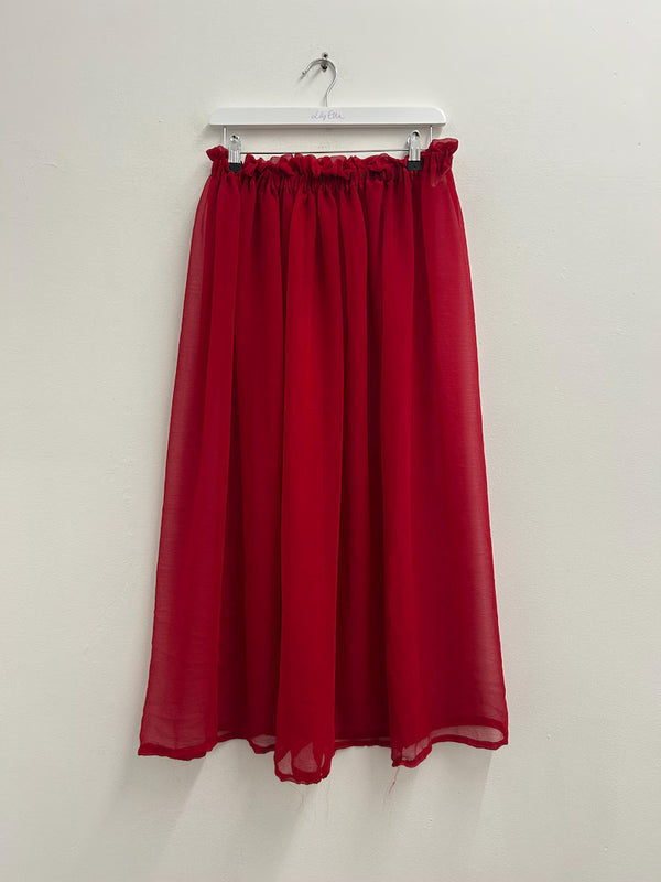 Upcycled Sari Red Sheer Long Skirt M