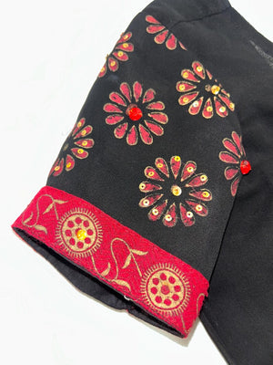 Upcycled Sari Black Cropped Top with Red and Gold Detailing S
