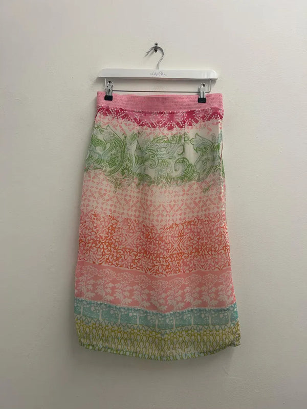 Upcycled Sari Pink Straight Skirt S