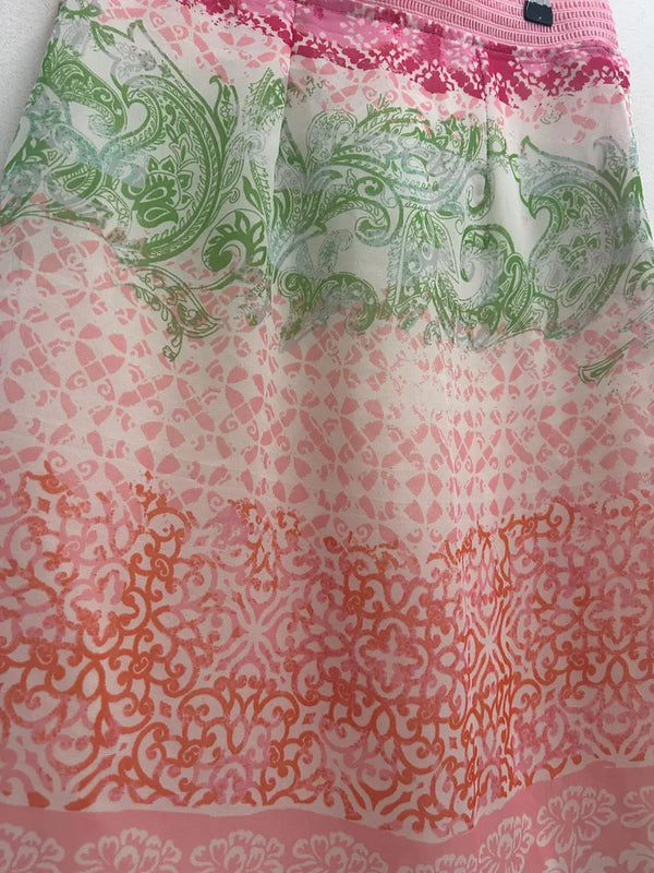 Upcycled Sari Pink Straight Skirt S