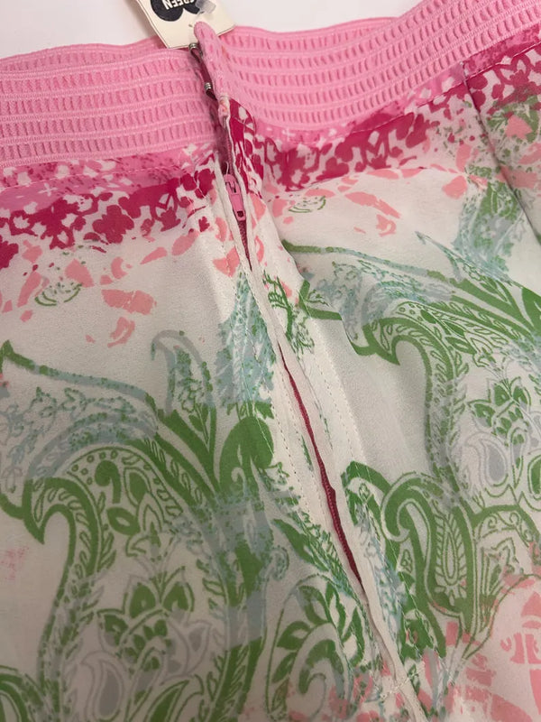 Upcycled Sari Pink Straight Skirt S