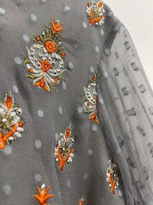 Upcycled Sari Grey Embellished Cropped Top L