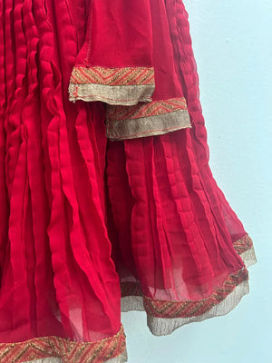 Upcycled Sari Red Crinkle Skirt M