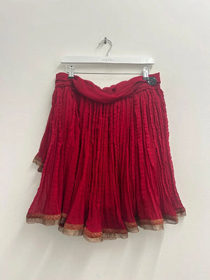 Upcycled Sari Red Crinkle Skirt M