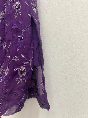 Upcycled Sari Purple Elasticated Skirt M