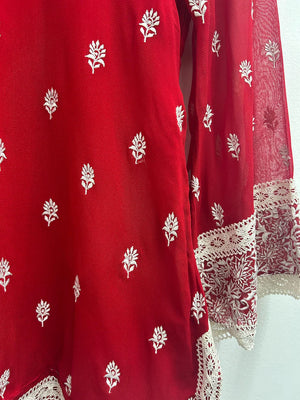 Upcycled Sari Red and Cream Mini Dress S