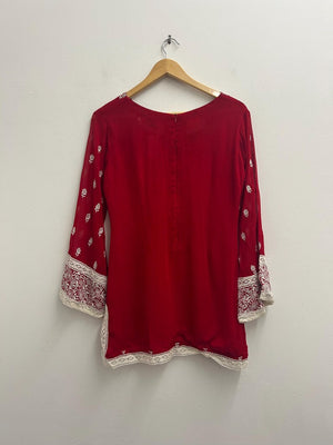 Upcycled Sari Red and Cream Mini Dress S