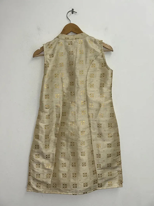 Upcycled Sari Gold and Cream Short Shift Dress S