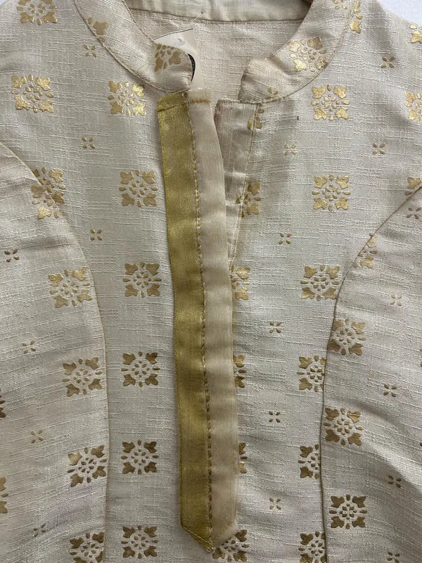 Upcycled Sari Gold and Cream Short Shift Dress S