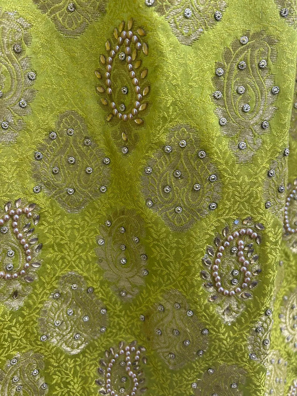 Upcycled Sari Chartreuse Long Embellished Skirt M