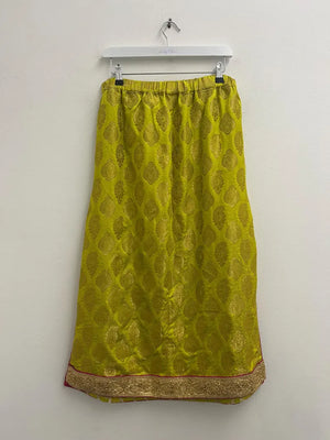 Upcycled Sari Chartreuse Long Embellished Skirt M