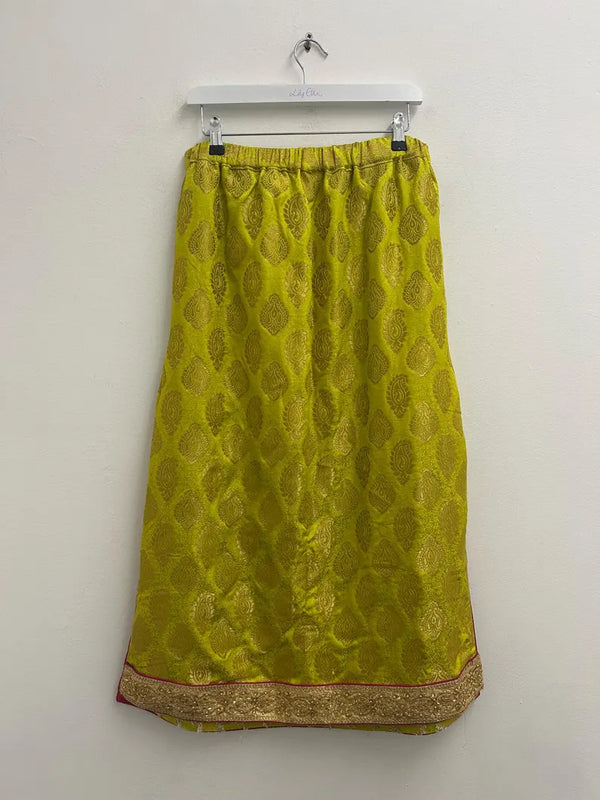 Upcycled Sari Chartreuse Long Embellished Skirt M