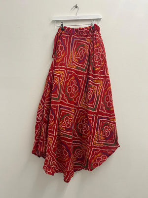 Preloved Red Drawstring Waist Long Skirt One Size