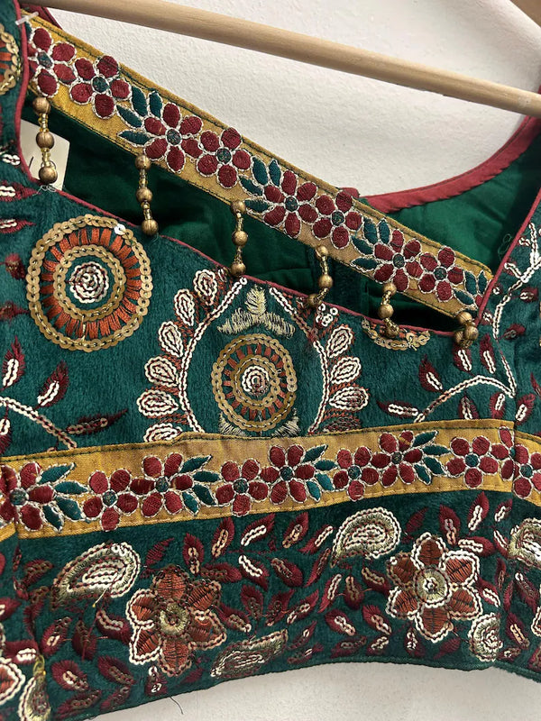 Upcycled Sari Emerald Green and Copper Cropped Top S