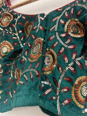 Upcycled Sari Emerald Green and Copper Cropped Top S