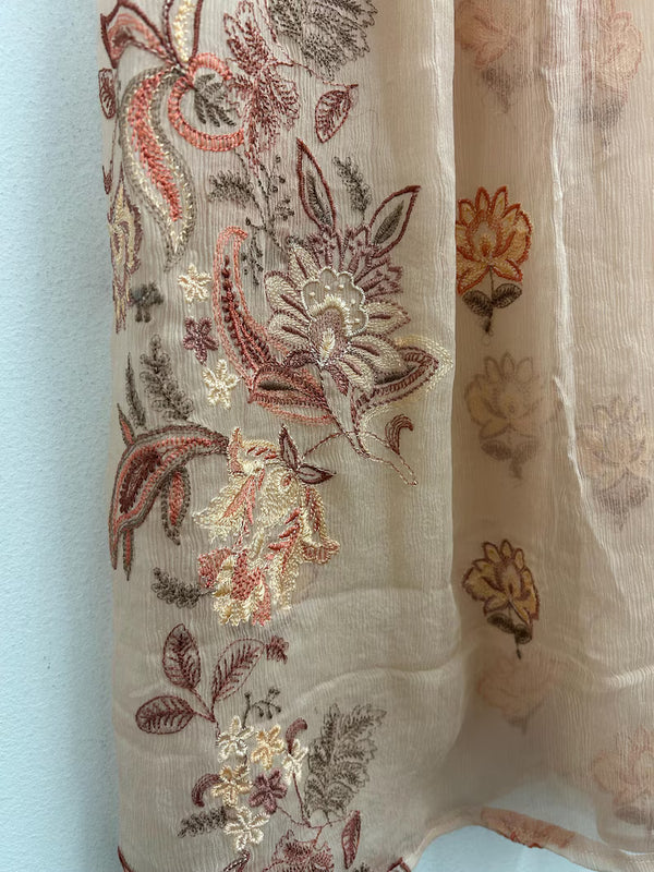 Upcycled Sari Peach Floral Wide Leg Trousers M