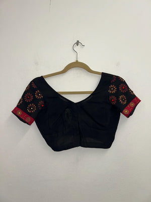 Upcycled Sari Black Cropped Top with Red and Gold Detailing S