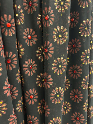 Upcycled Sari Black Sheer Long Skirt with Red and Gold Detailing L