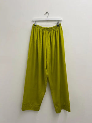 Upcycled Sari Chartreuse Wide Leg Trousers S