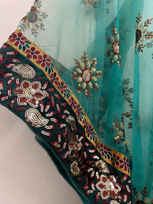 Upcycled Sari Green Embellished Kimono One Size