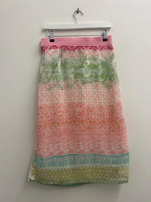 Upcycled Sari Pink Straight Skirt S