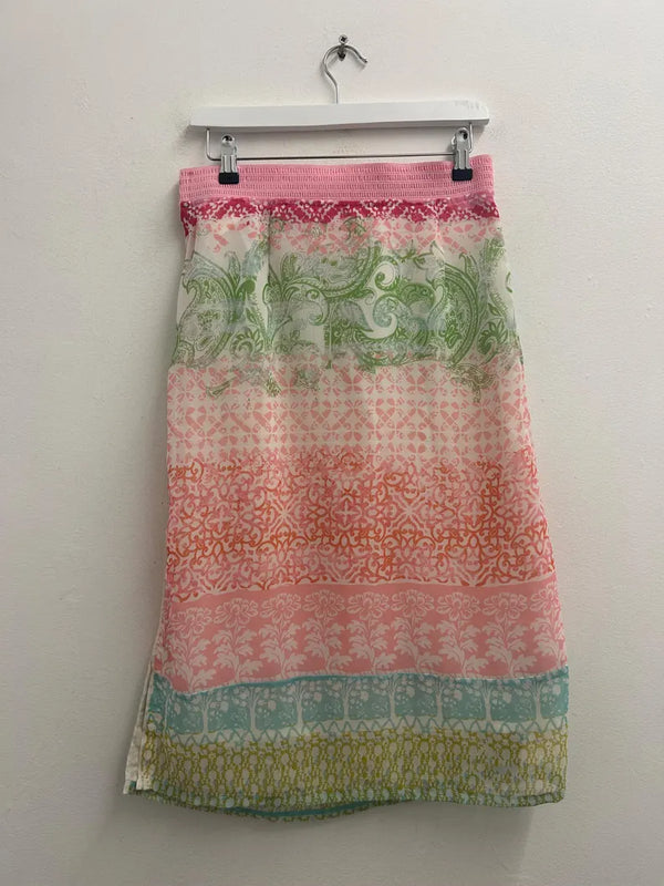 Upcycled Sari Pink Straight Skirt S