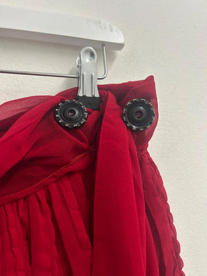Upcycled Sari Red Crinkle Skirt M