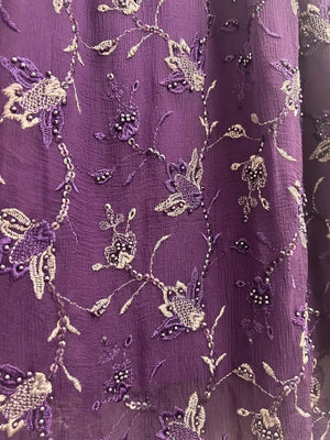 Upcycled Sari Purple Elasticated Skirt M