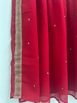 Upcycled Sari Red Sheer Sequinned Skirt S