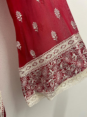 Upcycled Sari Red and Cream Mini Dress S