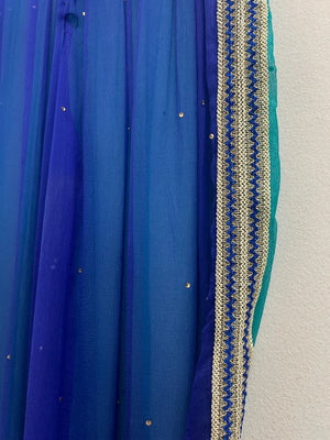 Upcycled Sari Blue and Green Sheer Trousers S/M
