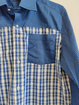 Upcycled Men's Stripe and Check Blue Shirt S/M