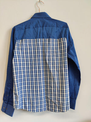 Upcycled Men's Stripe and Check Blue Shirt S/M