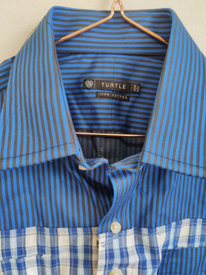 Upcycled Men's Stripe and Check Blue Shirt S/M