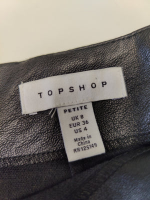 TopShop Petite Black Faux Leather Skirt UK8