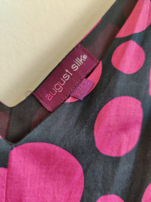 August Silk Black Cotton Polka Dot Dress UK16