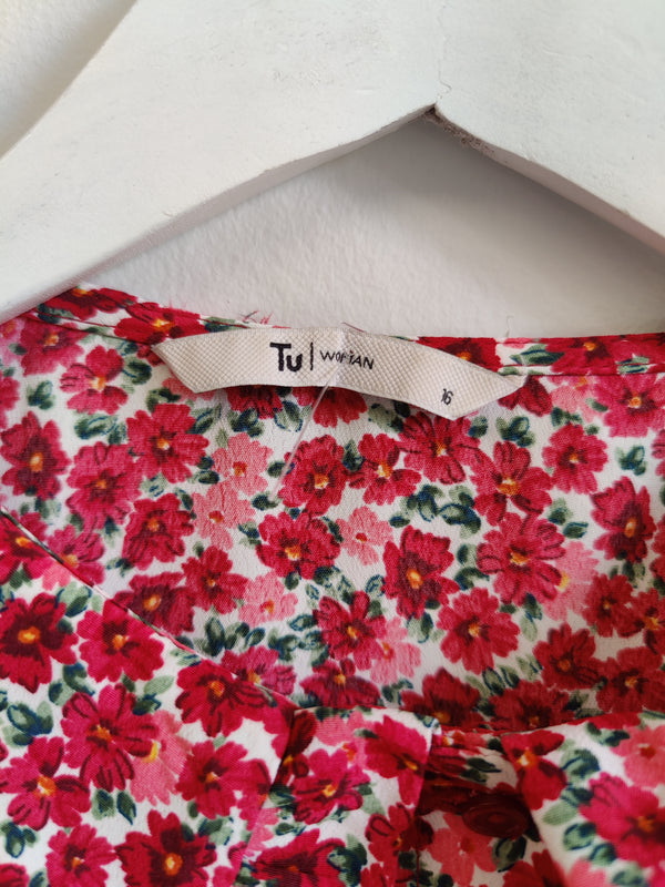 Tu Red Floral Blouse UK16