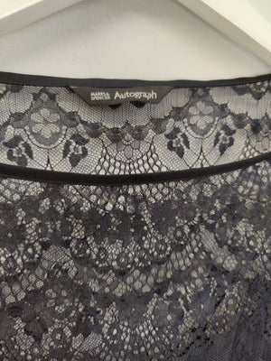 M&S Autograph Black Lace Tunic Top UK12