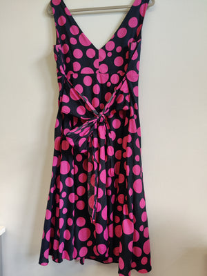 August Silk Black Cotton Polka Dot Dress UK16