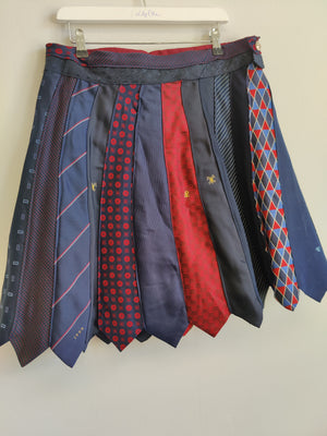 Upcycled Blue and Red Tie Skirt M/L