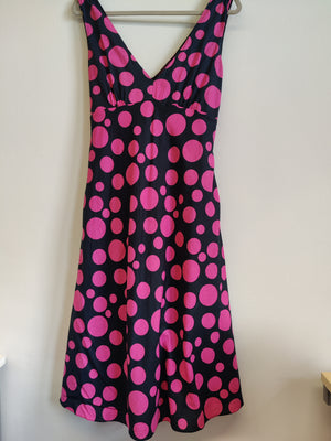 August Silk Black Cotton Polka Dot Dress UK16
