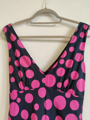 August Silk Black Cotton Polka Dot Dress UK16