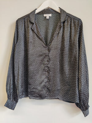TopShop Black Polka Dot Satin Blouse UK8