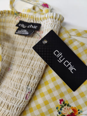 City Chic Yellow Gingham Dress UK20