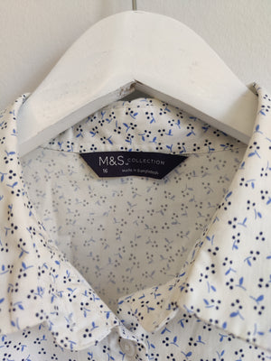 M&S White Floral Blouse UK16
