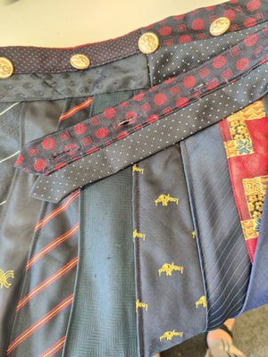 Upcycled Blue and Red Tie Skirt M/L