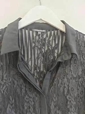 Warehouse Black Lace Blouse UK14
